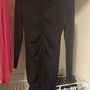 Black Ruched Long Sleeve Dress